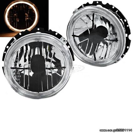 Μπροστινά Φανάρια Set Για Vw Golf 1 74-83 Angel Eyes Με Σταυρό Χρώμιο H4 Manual Depo