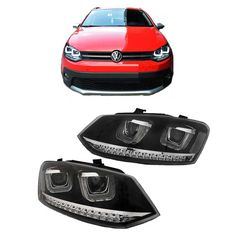 Μπροστινά Φανάρια Set Για Vw Polo 6R / 6C DRL U-Type Black H7/H7 Με Μότερ Eagle Eyes