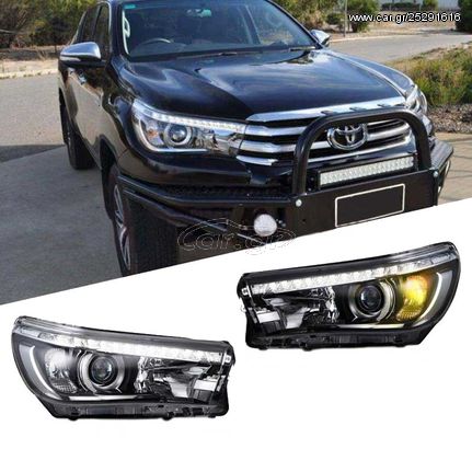 Μπροστινά Φανάρια Set Για Toyota Hilux Revo 15+ True DRL Μαύρα Manual Eagle Eyes