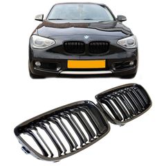 Καρδιές Μάσκας Για Bmw 1 F20 / F21 11-15 M4 Look Με Διπλή Γρίλια Μαύρο Γυαλιστερό 2 Τεμάχια