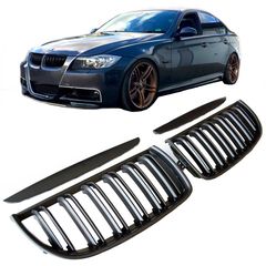 Καρδιές Μάσκας Για Bmw 3 E90 /E91 05-08 M4 Look Με Διπλή Γρίλια Μαύρο Ματ 4 Τεμάχια