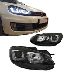 Μπροστινά Φανάρια Set Για Vw Golf VΙ (6) 08-12 TRU DRL U-Type GTI Μαύρα H7/H1 Με Μοτέρ Sonar