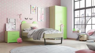 Παιδικό δωμάτιο "ΚΟΡΩΝΑ" σετ 3 τμχ. σε χρώμα δρυς-λαχανί  SET KORONA-laxani