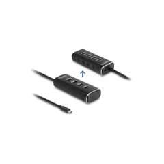 USB-C hub DELOCK με διακόπτες με 4x USB θύρες με γρήγορη μεταφορά 10Gbps σε μαύρο χρώμα