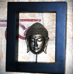 Προτομή Βούδα  απο Μπρουτζο, silver plated σε ξύλινο πλαίσιο - κορνίζα