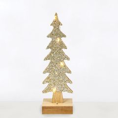 Ξύλινο Χριστουγεννιάτικο δέντρο με 4 ΜΙΝΙ LED λαμπάκια σε θερμό χρώμα φωτός με μπαταρίες & ασημί καλώδιο χαλκού