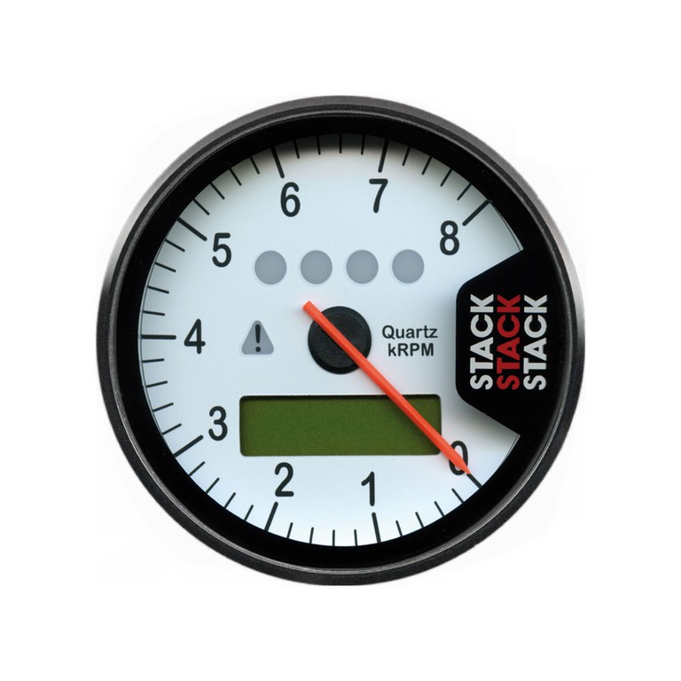 Stack Display Tachometer, White, 0-8K Rpm