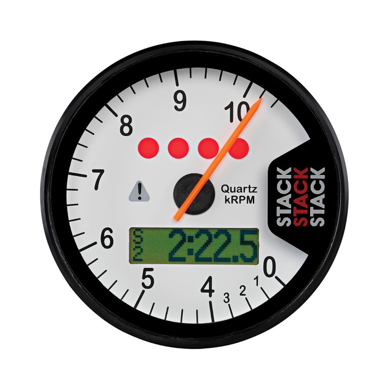 Stack Display Tachometer, White, 0-4-10.5K Rpm