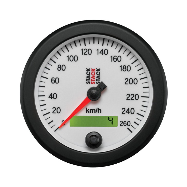 Stack Speedometer, Electronic, 88Mm, Wht, 0-260 Km/H Programmable