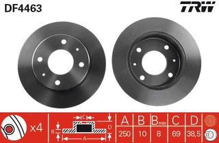 ΔΙΣΚΟΠΛΑΚΑ MITSUBISHI COLT IV - SMART FORFOUR ΠΙΣΩ 256 MM - DF4463