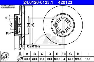 Δισκόπλακες VW GOLF 1984 - 1992 ( Mk2 ) ATE 24.0120-0123.1