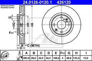 Δισκόπλακες PEUGEOT 206 1998 - 2002 ATE 24.0126-0120.1