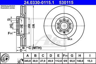 Δισκόπλακες VW GOLF 2004 - 2008 ( Mk5 ) ATE 24.0330-0115.1