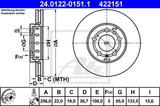 Δισκόπλακες VW GOLF 1998 - 2004 ( Mk4 ) ATE 24.0122-0151.1