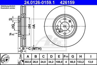 Δισκόπλακες PEUGEOT 308 2008 - 2012 ATE 24.0126-0159.1