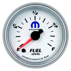 Autometer Gauge, Fuel Level, 2 1/16", 0-280Ω Programmable, White, Mopar