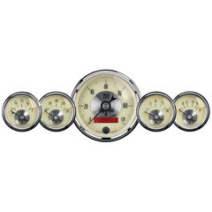 Autometer Gauge Kit, 5 Pc., 3 3/8" & 2 1/16", Elec. Speedo W/Lcd Odo, Prestige Antq. Ivory