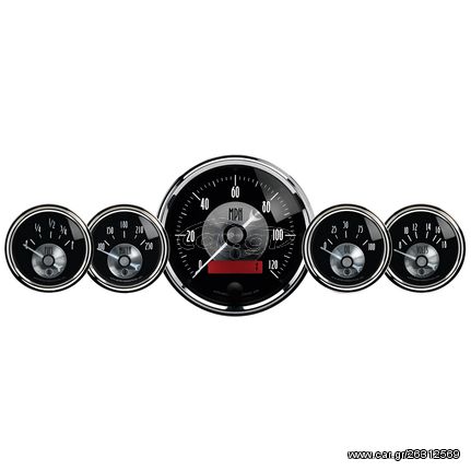 Autometer Gauge Kit, 5 Pc, 3 3/8" & 2 1/16", Elec Speedo W/Lcd Odo, Prestige Blk. Diamond