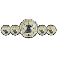 Autometer Gauge Kit, 5 Pc, 3 3/8" & 2 1/16", Elec Speedo W/Wheel Odo, Prestige Antq. Ivory