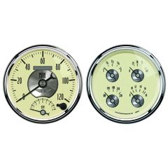 Autometer Gauge Kit, 2 Pc., Quad & Tach/Speedo, 5", Prestige Antq. Ivory