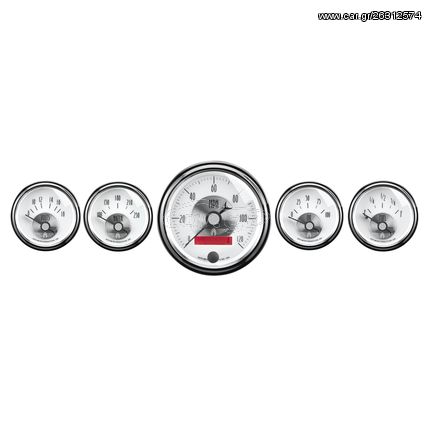 Autometer Gauge Kit, 5 Pc., 3 3/8" & 2 1/16", Elec. Speedo W/ Lcd Odo, Prestige Pearl