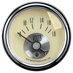 Autometer Gauge, Voltmeter, 2 1/16", 18V, Elec, Prestige Antq. Ivory