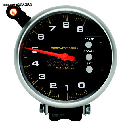 Autometer Gauge, Tach, 5", 9K Rpm, Pedestal W/ Quick Lite & Peak Memory, Pro-Comp