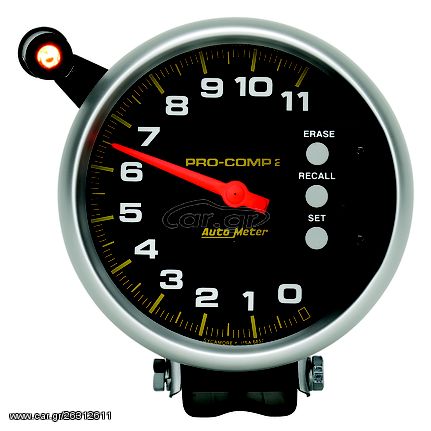 Autometer Gauge, Tach, 5", 11K Rpm, Pedestal W/ Quick Lite & Peak Memory, Pro-Comp