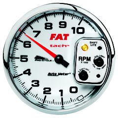 Autometer Gauge, Tach, 5", 10K Rpm, Shift- Lite, 2&4 Cylinder, White, Fat Tach, Pro-Cycle