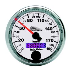 Autometer Gauge, Speedo, 2 5/8", 190 Km/H, Elec, White, Pro-Cycle