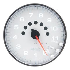 Autometer Gauge, Tachometer, 5", 11K Rpm, W/Shift Light & Peak Mem, White/Black, Spek-Pro