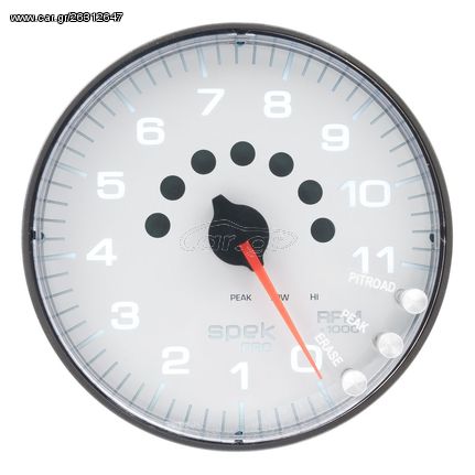 Autometer Gauge, Tachometer, 5", 11K Rpm, W/Shift Light & Peak Mem, White/Black, Spek-Pro