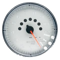 Autometer Gauge, Tachometer, 5", 11K Rpm, W/Shift Light & Peak Mem, Silver/Chrome, Spek