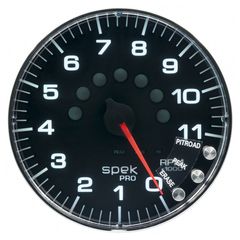 Autometer Gauge, Tachometer, 5", 11K Rpm, W/Shift Light & Peak Mem, Black/Chrome, Spek-Pro