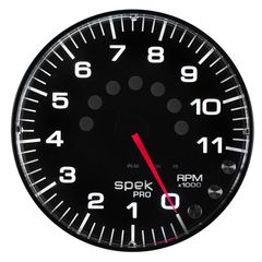 Autometer Gauge, Tachometer, 5", 11K Rpm, W/Shift Light & Peak Mem, Black/Black, Spek-Pro