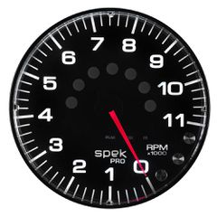 Autometer Gauge, Tachometer, 5", 11K Rpm, W/Shift Light & Peak Mem, Black/Black, Spek-Pro