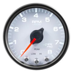 Autometer Gauge, Tach, 2 1/16", 8K Rpm, W/ Shift Light & Peak Mem, Wht/Blk, Spek-Pro