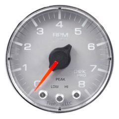 Autometer Gauge, Tach, 2 1/16", 8K Rpm, W/ Shift Light & Peak Mem, Slvr/Chrm, Spek-Pro