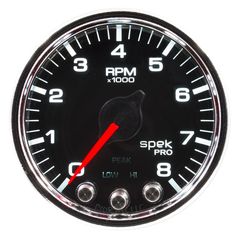 Autometer Gauge, Tach, 2 1/16", 8K Rpm, W/ Shift Light & Peak Mem, Blk/Chrm, Spek-Pro