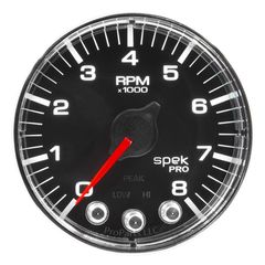 Autometer Gauge, Tach, 2 1/16", 8K Rpm, W/ Shift Light & Peak Mem, Blk/Chrm, Spek-Pro