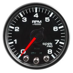 Autometer Gauge, Tach, 2 1/16", 8K Rpm, W/ Shift Light & Peak Mem, Blk/Blk, Spek-Pro