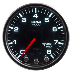 Autometer Gauge, Tach, 2 1/16", 8K Rpm, W/ Shift Light & Peak Mem, Blk/Smoke/Blk, Spek-Pro