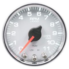 Autometer Gauge, Tach, 2 1/16", 11K Rpm, W/ Shift Light & Peak Mem, Wht/Chrm, Spek-Pro