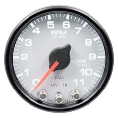 Autometer Gauge, Tach, 2 1/16", 11K Rpm, W/ Shift Light & Peak Mem, Wht/Blk, Spek-Pro