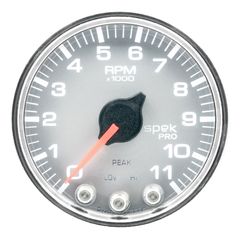 Autometer Gauge, Tach, 2 1/16", 11K Rpm, W/ Shift Light & Peak Mem, Slvr/Chrm, Spek-Pro