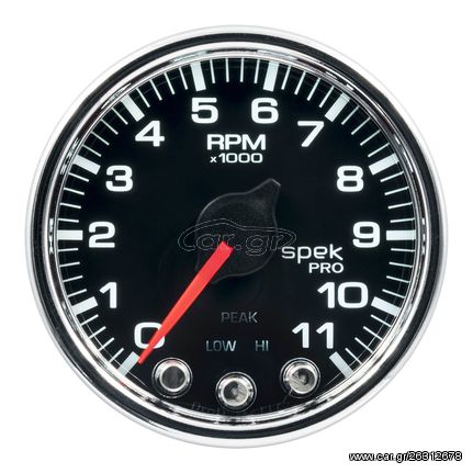 Autometer Gauge, Tach, 2 1/16", 11K Rpm, W/ Shift Light & Peak Mem, Blk/Chrm, Spek-Pro