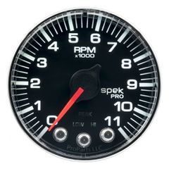 Autometer Gauge, Tach, 2 1/16", 11K Rpm, W/ Shift Light & Peak Mem, Blk/Chrm, Spek-Pro