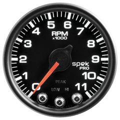 Autometer Gauge, Tach, 2 1/16", 11K Rpm, W/ Shift Light & Peak Mem, Blk/Blk, Spek-Pro