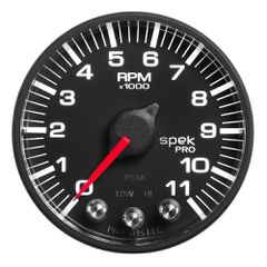 Autometer Gauge, Tach, 2 1/16", 11K Rpm, W/ Shift Light & Peak Mem, Blk/Blk, Spek-Pro