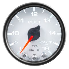 Autometer Gauge, Voltmeter, 2 1/16", 16V, Stepper Motor W/Peak & Warn, Wht/Blk, Spek-Pro